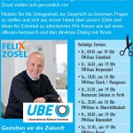 Terminübersicht: Kennenlernen des UBE-Bürgermeisterkandidaten Felix Zosel sowie den Kandidatinnen und Kandidaten