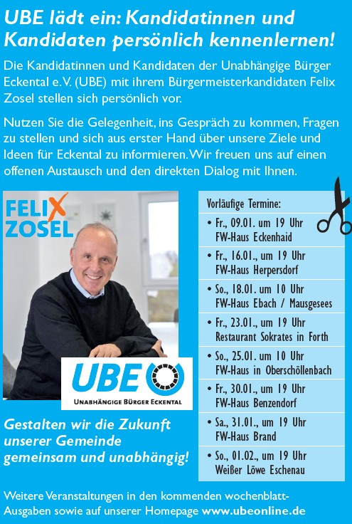 UBE Kandidatinnen und Kandidaten persönlich kennenlernen. Hinweis zu den kommenden Veranstaltungen