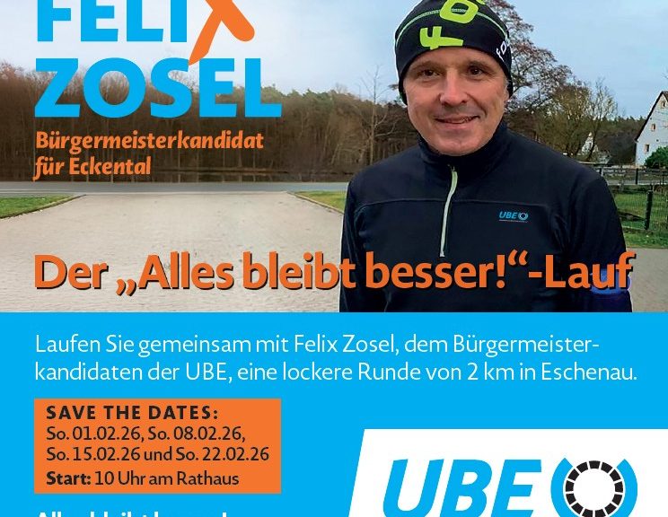 Einladung Laufen mit UBE-Bürgermeisterkandidat Felix Zosel